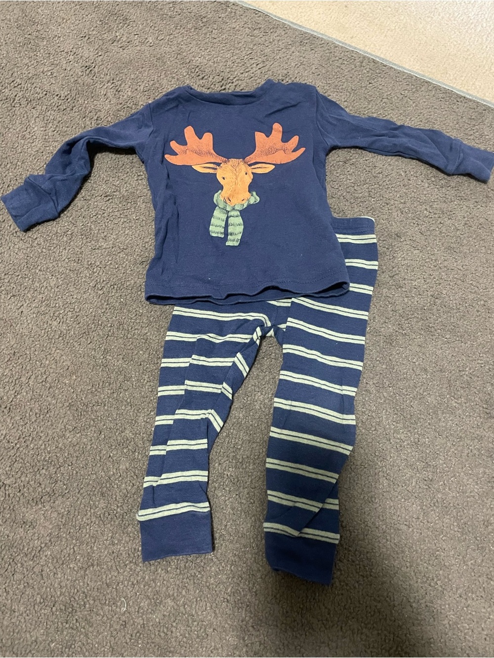 Carter's Navy Moose Graphic Pajama Set with Green Scarf